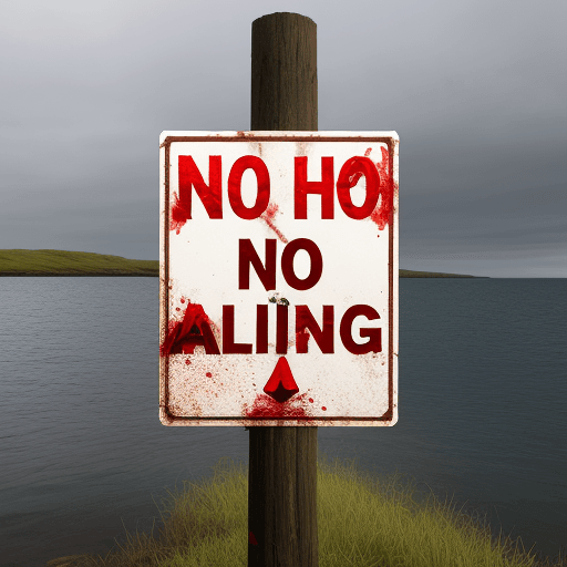 AI generated: a no fishing sign with blood dripping down
