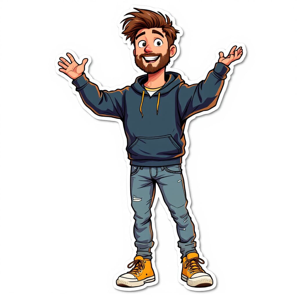 AI generated: A full body illustration of an animated cartoon portrait of a young man with brown hair and a slight...