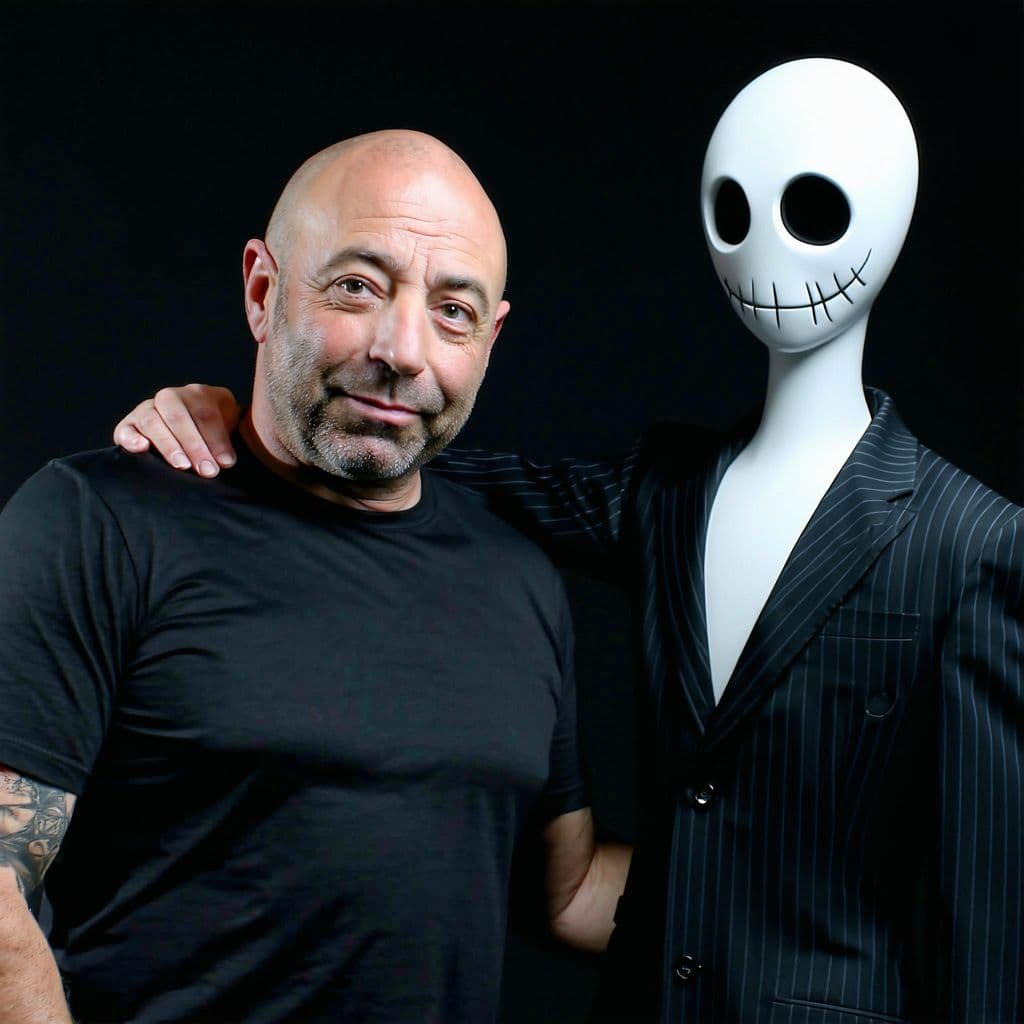 AI generated: Joe Rogan on set with slenderman, good friends