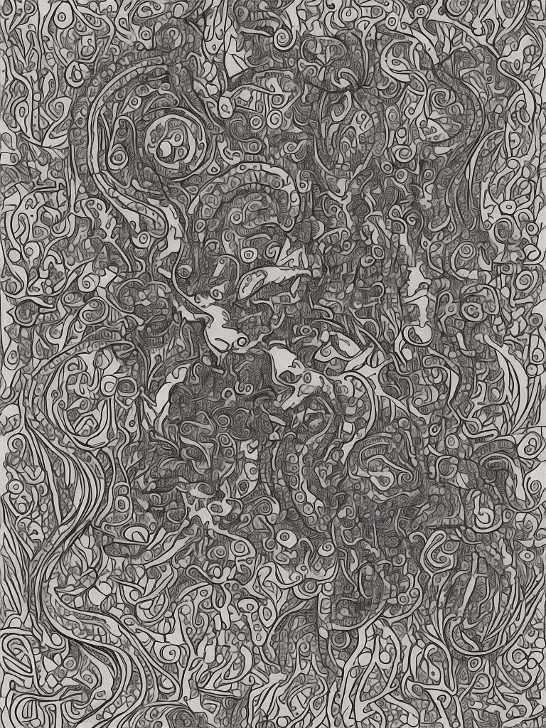 AI generated: very detailed drawing of a dinosaur which is surrounded by trippy mushrooms and fun flowers in color...