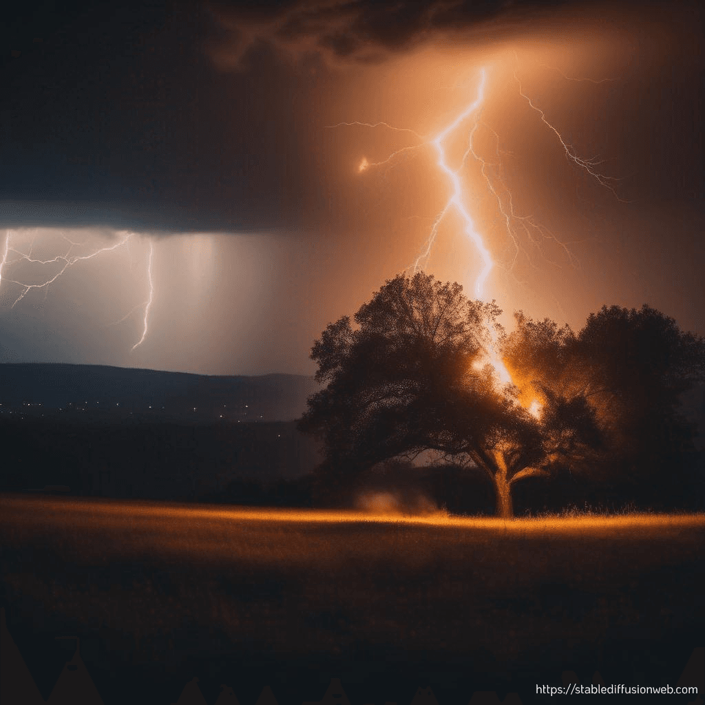 AI generated: Lighning striking tree, fire