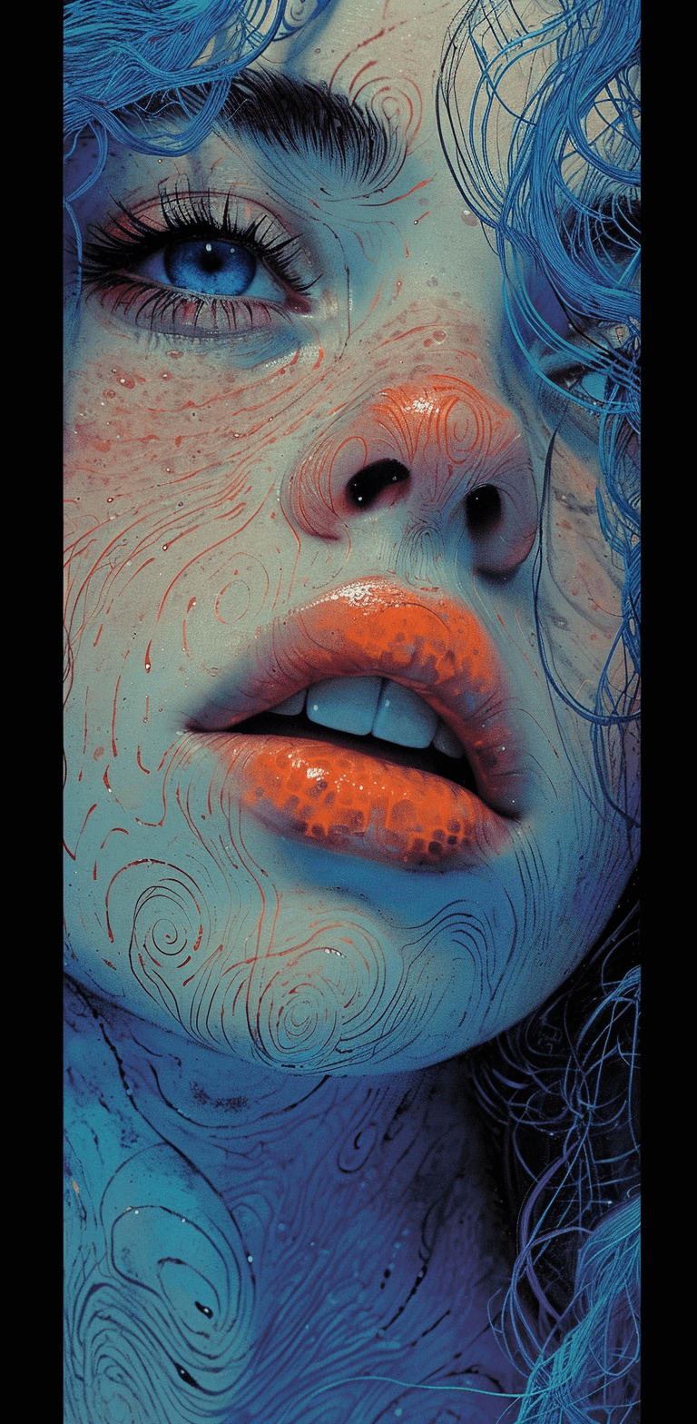AI generated: cover art of a woman with blue eyes, in the style of martin ansin, carlos cruz-diez, comic strip art...