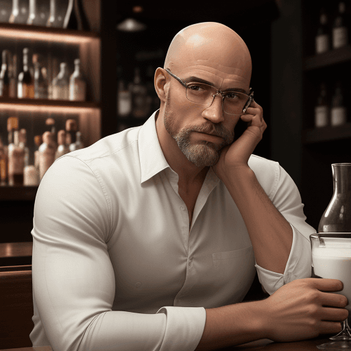 AI generated: Highly realistic image of a glass of coffee with milk. The glass is on the table of a bar in the for...
