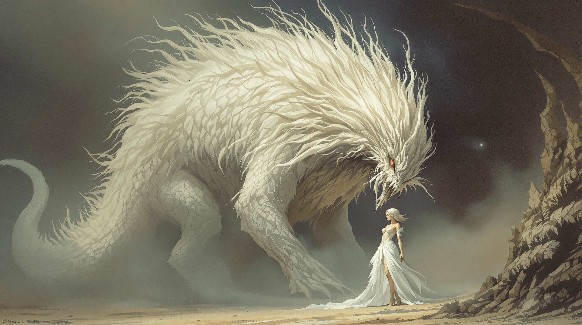 AI generated: A strikingly mystical creature, reminiscent of a large, magical female monster, takes center stage i...