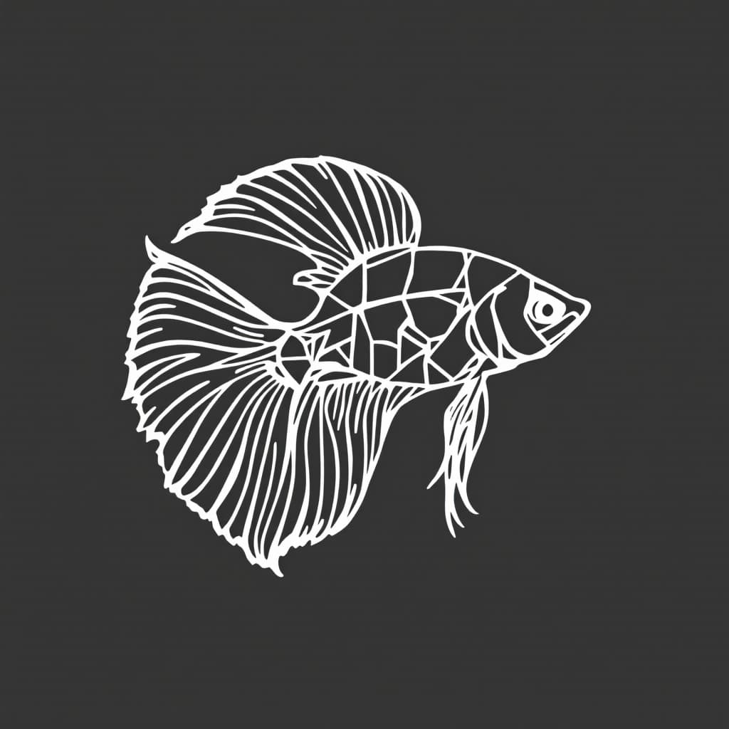 AI generated: make me a logo for a store where on a black background there will be a bettafish made of white geome...