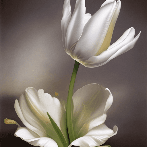 AI generated: white tulip bouquet opening, liquid smoke fractals, elegant botany, dynamic movement, raphael, carav...
