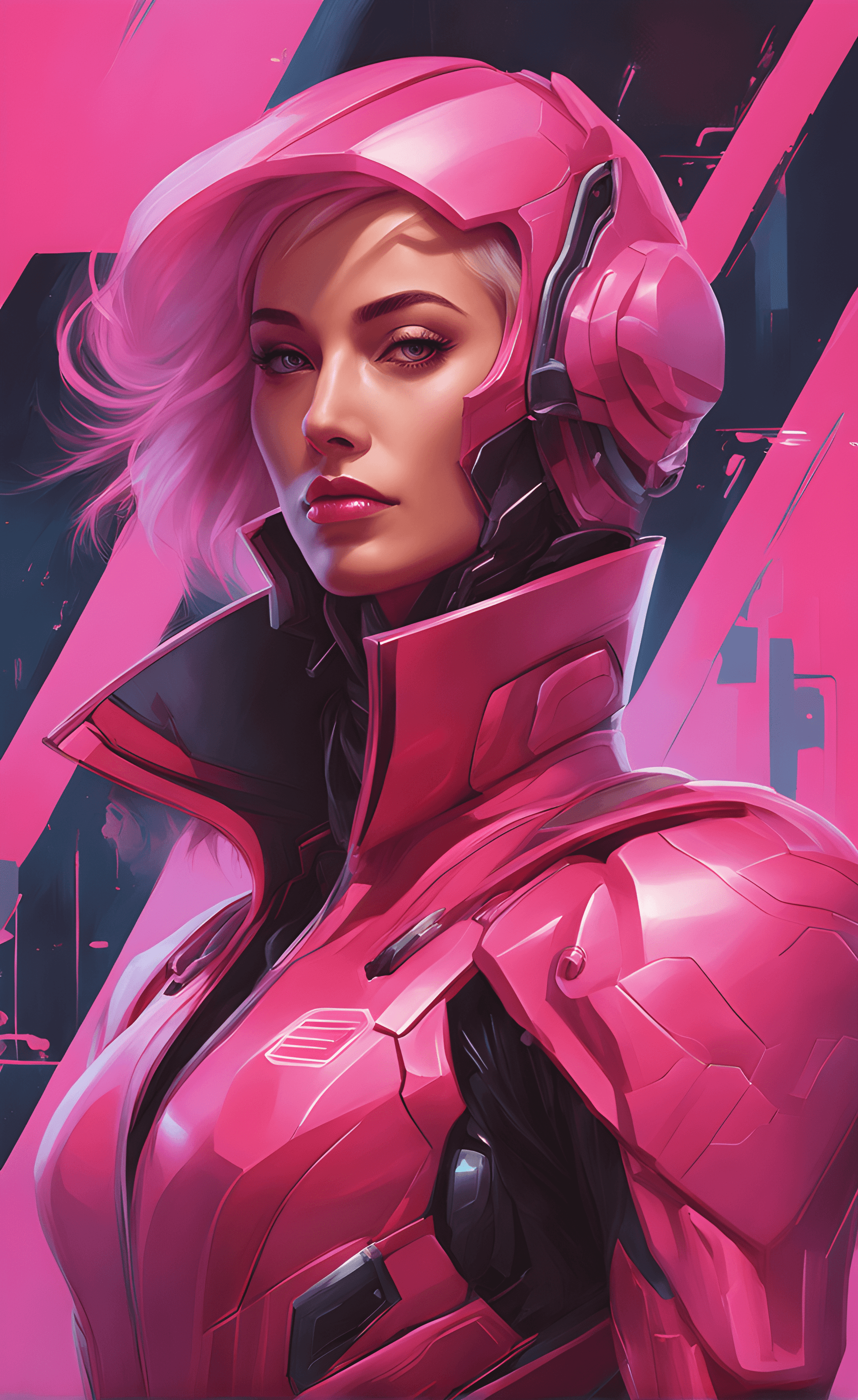 AI generated: a painting of a woman in a pink suit, cyberpunk art, inspired by stanley artgerm, char aznable album...