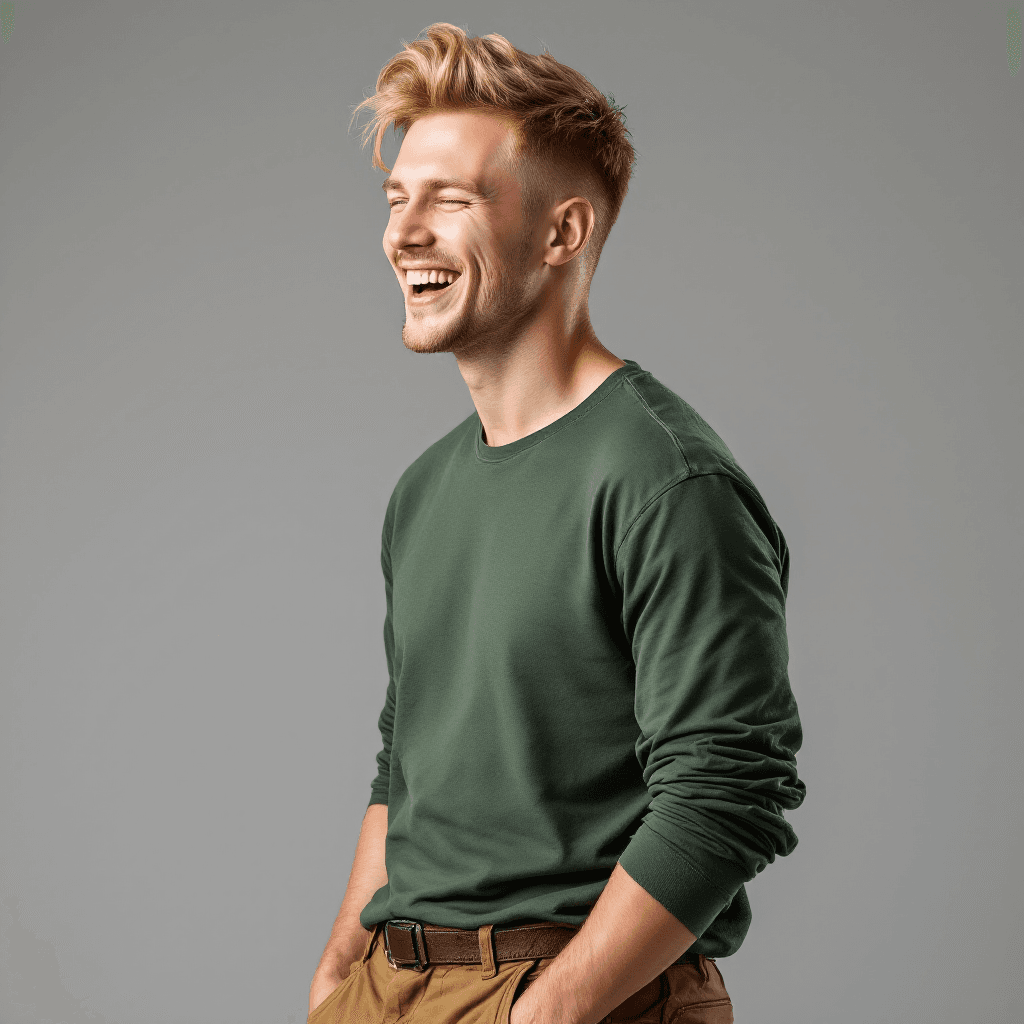 AI generated: hyper-realistic photo of a blond Russian man, burst-taper hairstyle, clean face. shaven face. He is ...