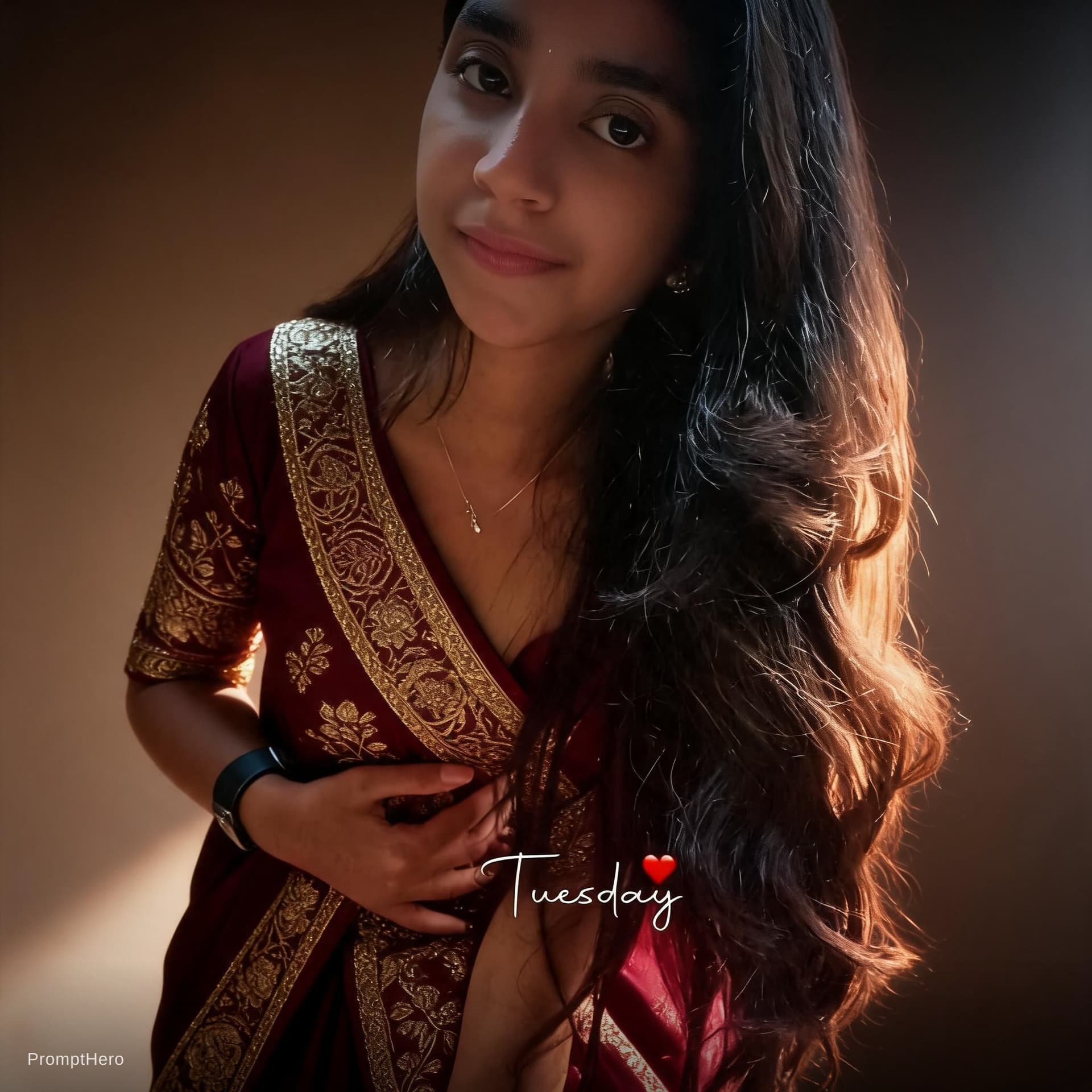AI generated: I want to clear background in this image clean and make thatt cinematic picture and change the saree...