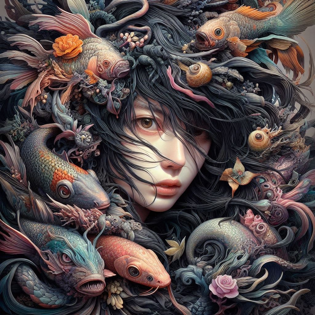 AI generated: here's beauty in weirdness. Acrylic art by Anna dittmann, John William Waterhouse, Charlie bowater