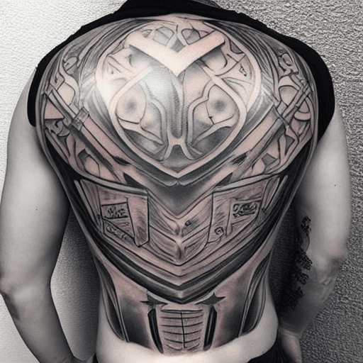 AI generated: full back armor tattoo