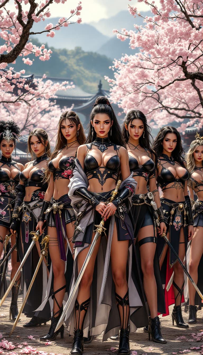 AI generated: "A group of seven fierce, multiracial superheroines standing together in a serene yet imposing feuda...