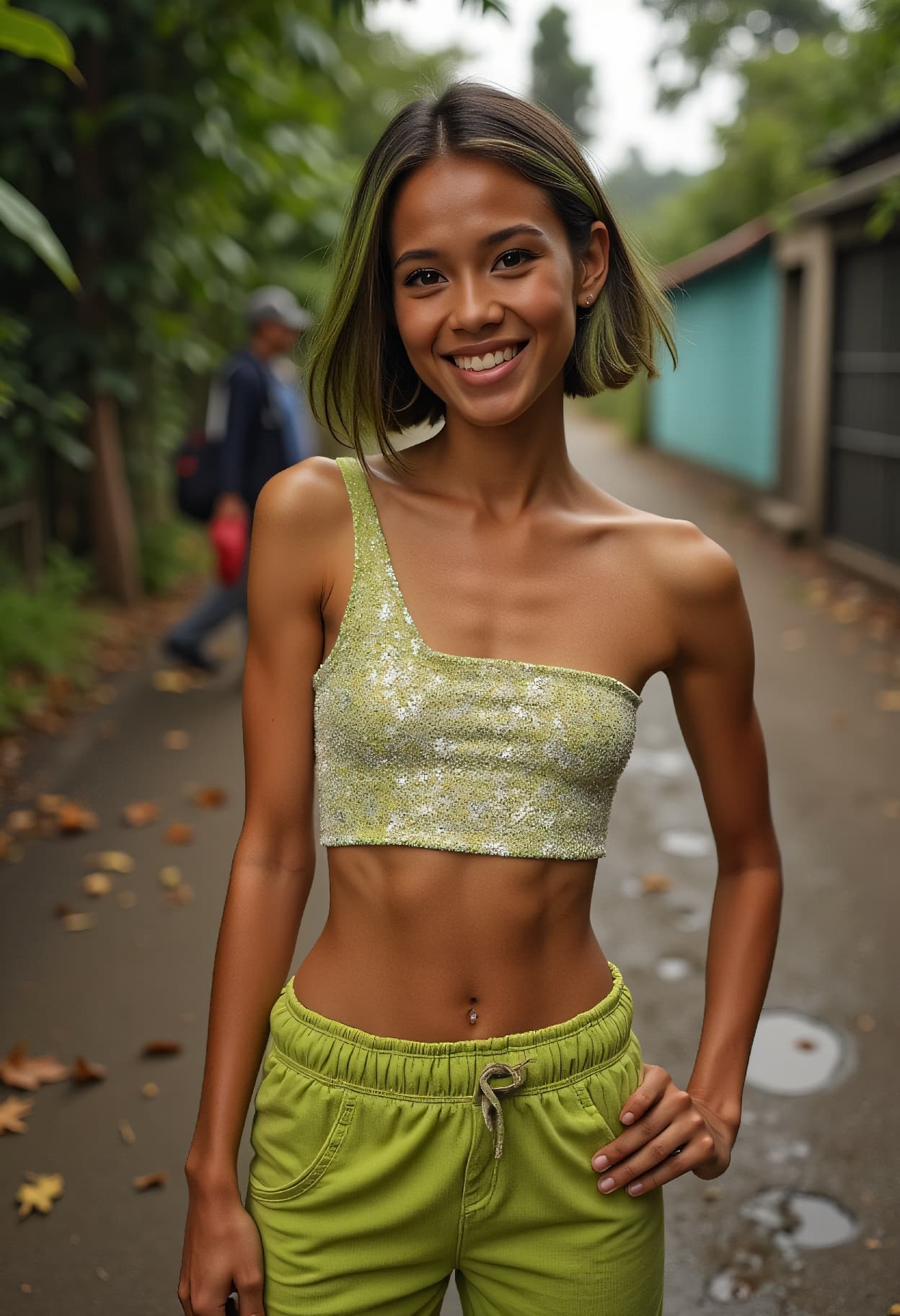 AI generated: documentary photography, Autumn Fashion close up on face photo of a 24 year old Maranao-Guarani fema...