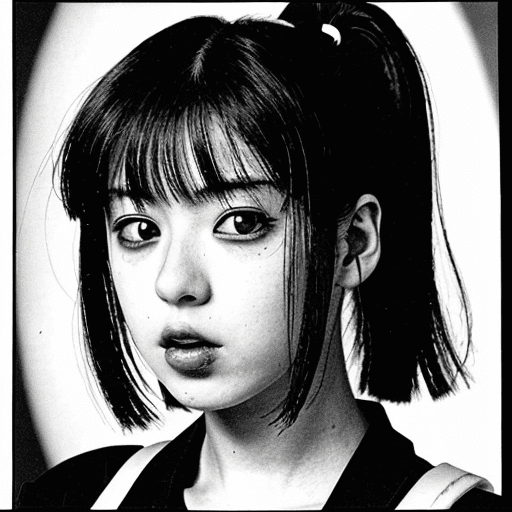 AI generated: early techno rave music inspired, 90s manga aesthetic, expressive face, OBLIVION