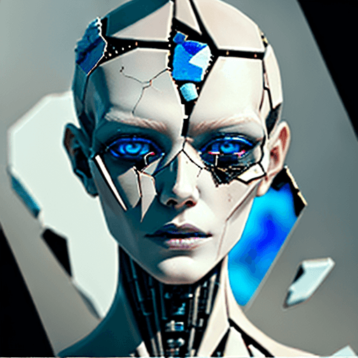 AI generated: Death of a beautiful humanoid female,  close up of a broken android, digital art, cracked porcelain ...