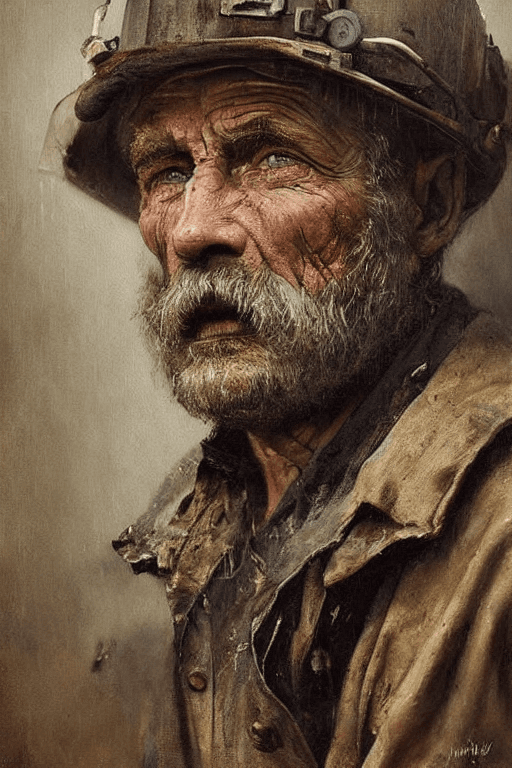 AI generated: a portrait of an old coal miner in 19th century, beautiful painting with highly detailed face by gre...