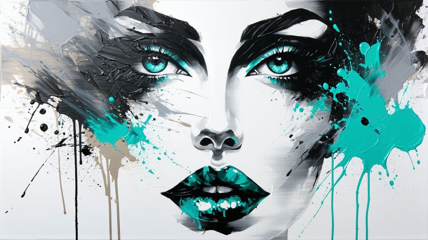 AI generated:  impasto technique,, detailed eyes, detailed lips, gray teal and black accents,, illustration, paint...