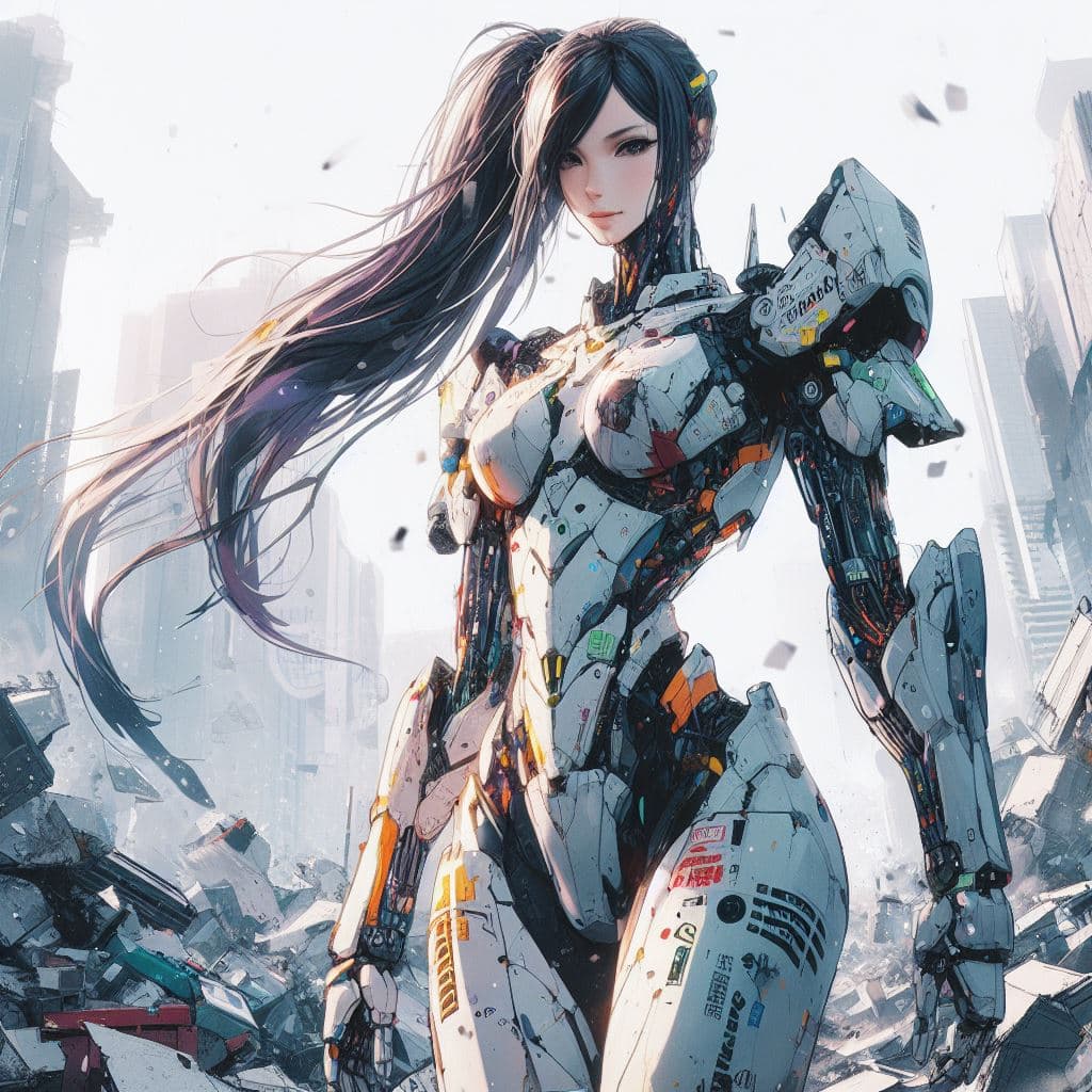 AI generated: digital art, best quality, highly detailed, manga style, solid manga colors, 3/4 low angle angle cam...