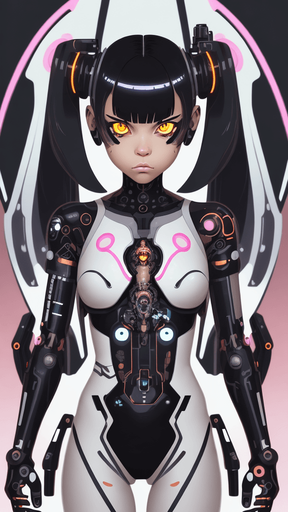 AI generated: in a neutral background portrait of little (((((Cyborg/female))))):5.5, Prominent eyes, complex funk...