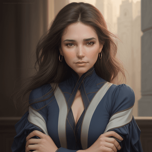 AI generated: the face of a woman with brown eyes the face of a person, in the style of yigal ozeri, light navy an...