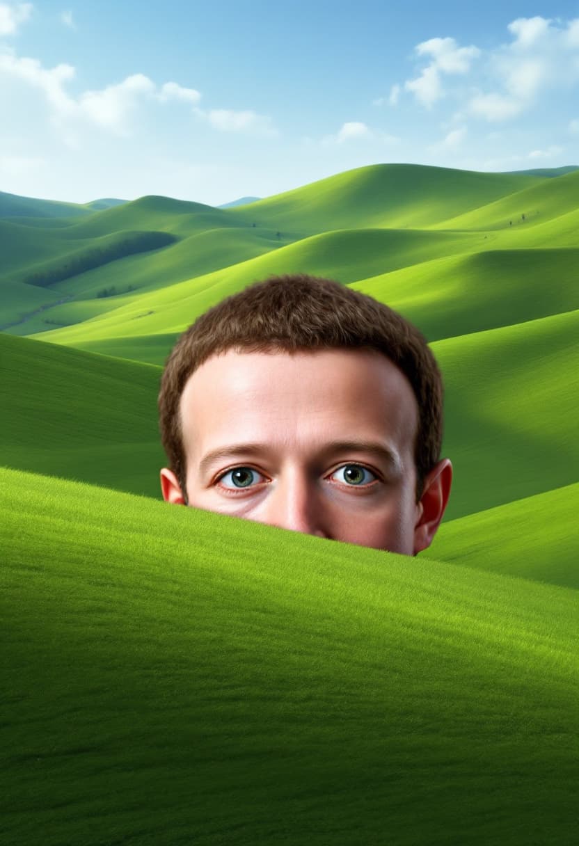 AI generated: A surreal and slightly humorous, realistic-style scene inspired by the famous Windows XP "Bliss" bac...