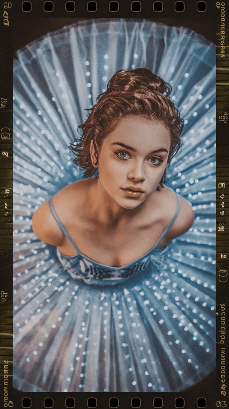 AI generated: Gabriella, 20 yo brunette short curvy girl, ballerina, blue light tutu, ultra detailed, 8k, high rea...