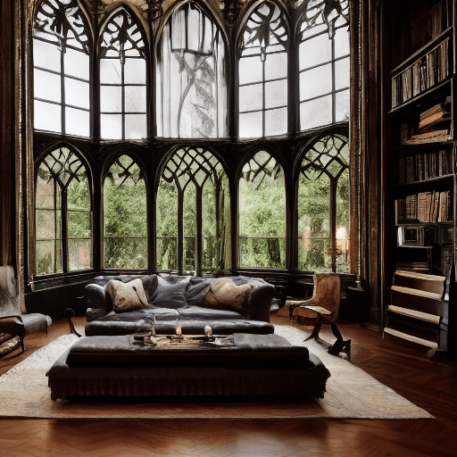 AI generated: High resolution photography interior design, dreamy sunken living room conversation pit, wooden floo...