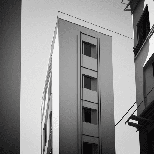 AI generated: photography,funny tower, minimalist small building facade design, Canon EOS 5D Mark IV, depth of fie...