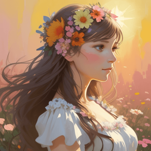 AI generated: commercial illustration of a woman dressed in flowers with flowers in her hair, in the style of artg...