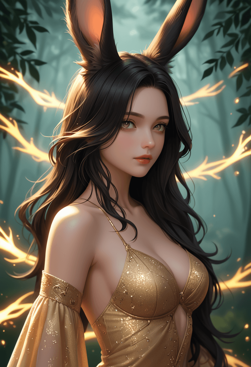 AI generated: Abstract style A surreal oil painting of a Viera woman from Final Fantasy, capturing her ethereal be...