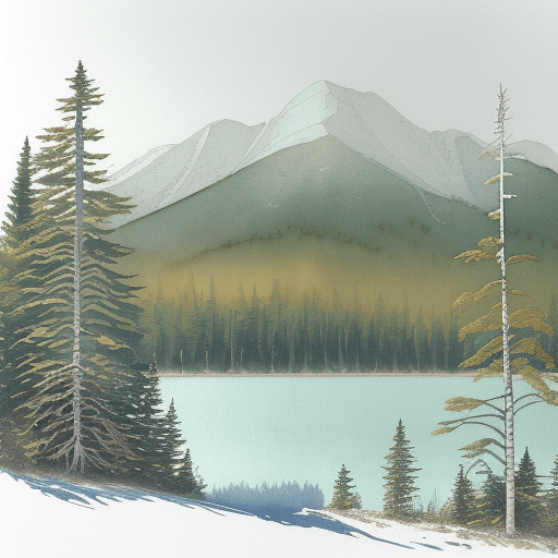 AI generated: Lake Huron::0.3  high-contrast small Mountains forest landscape photograph::1.5 Captured with a medi...