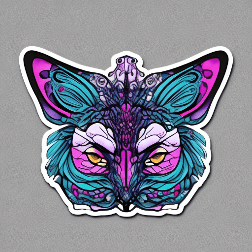 AI generated: sticker 2d papillon rose, blanc, violet, turquoise avec la nuit en arrière plan et des lucioles