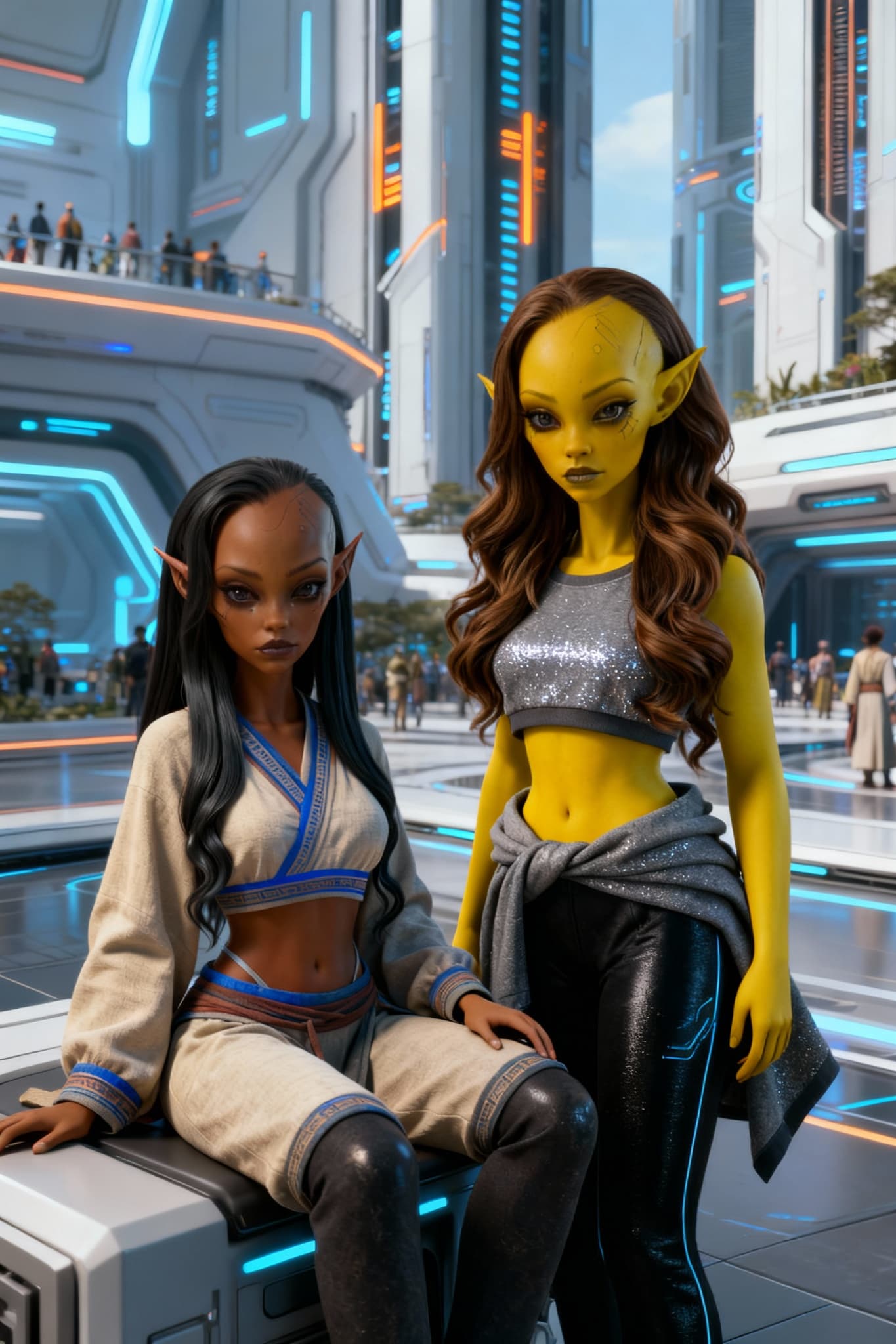 AI generated: Two best friends hanging out together. Join these two characters in one image. Unreal Engine 5 Ultra...