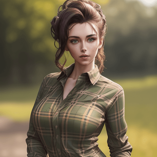 AI generated: A half Body Photo of a beautiful brunette Scottish girl, green eyes, messy beehive hair style, natur...