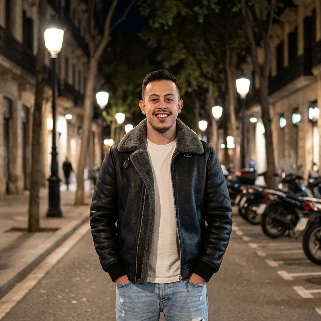 AI generated: A young handsome Spanish man in his late 20s, smiling confidently at the camera, dark short styled h...