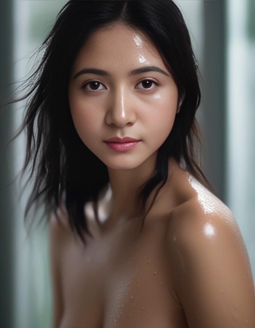 AI generated: nude, naked, tan lines, full body, skinny, slim, topless and very small breasts, cute, full body pho...