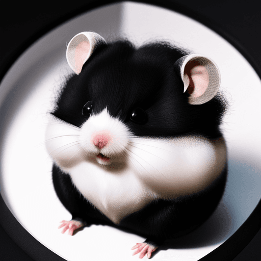 AI generated: hamster called dream, black fur head, white body fur, cute