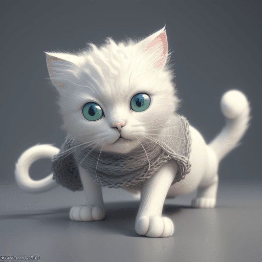 AI generated: A Pixar 3D render of a knitting white cat reminiscent of the animation in "Finding Nemo." The cat's ...