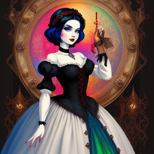 AI generated: Gothic steampunk Snow White with vibrant colors and a painterly art style