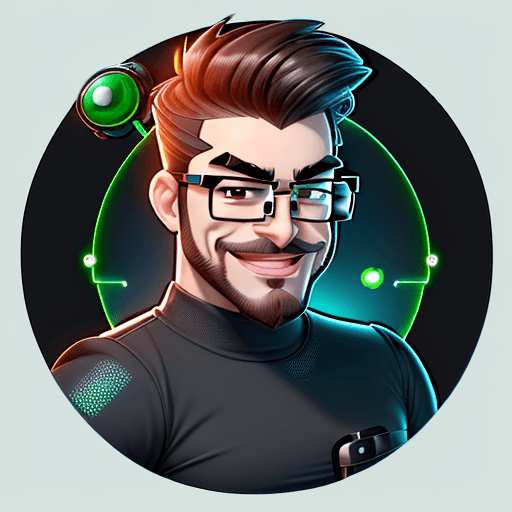 AI generated: 
logo of a man wearing glasses with little beard, thick lips, thick eyebrows, goofy eyes, thick buil...
