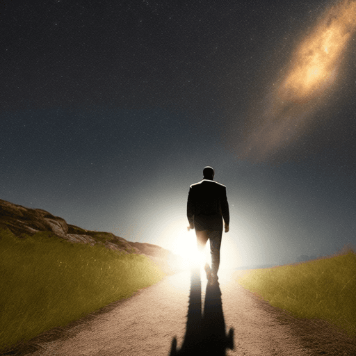 AI generated: Photo of a ultra realistic hombre caminando,  protegido por una estrella que lo vigila, 4k