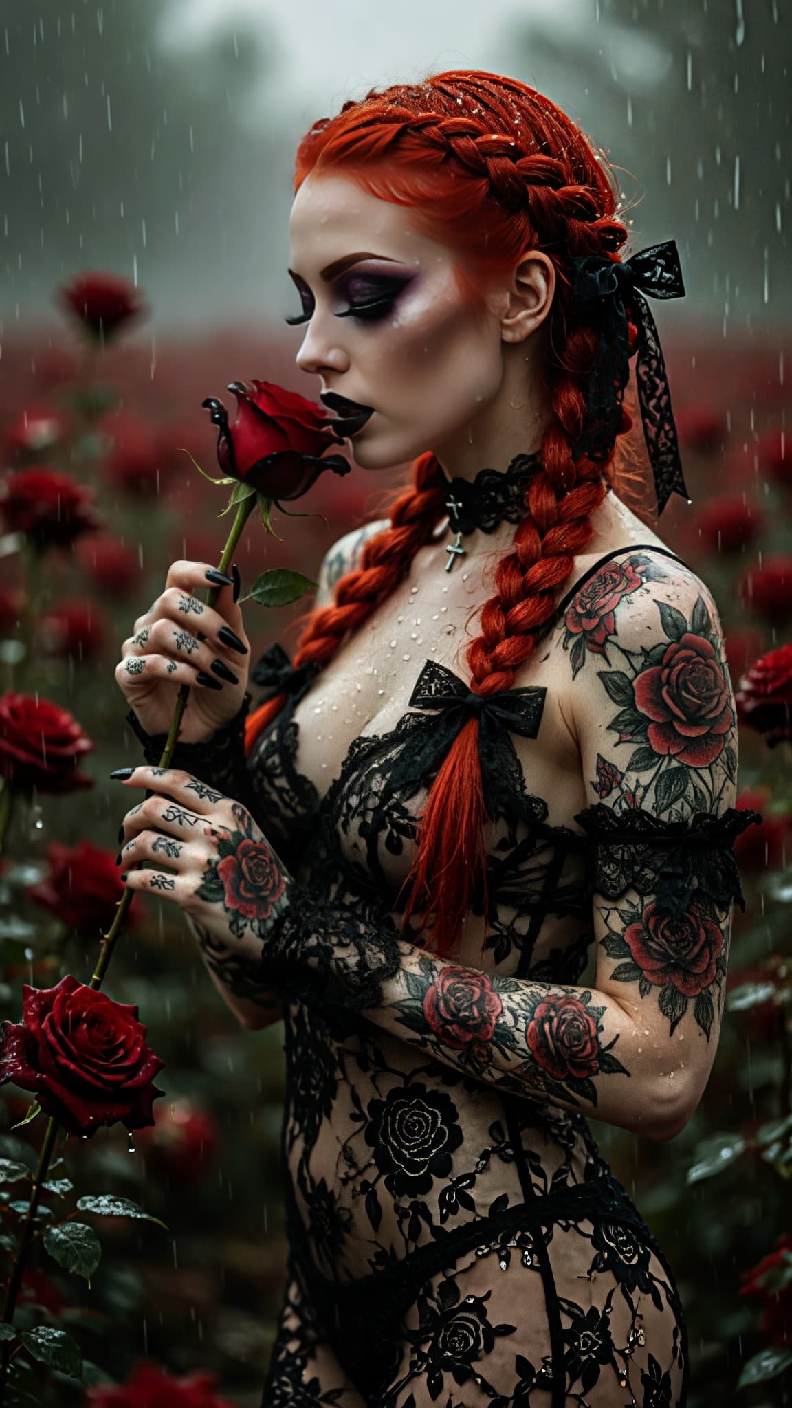 AI generated: A highly detailed cinematic portrait of a stunning pale-skinned woman with vibrant fiery red hair st...