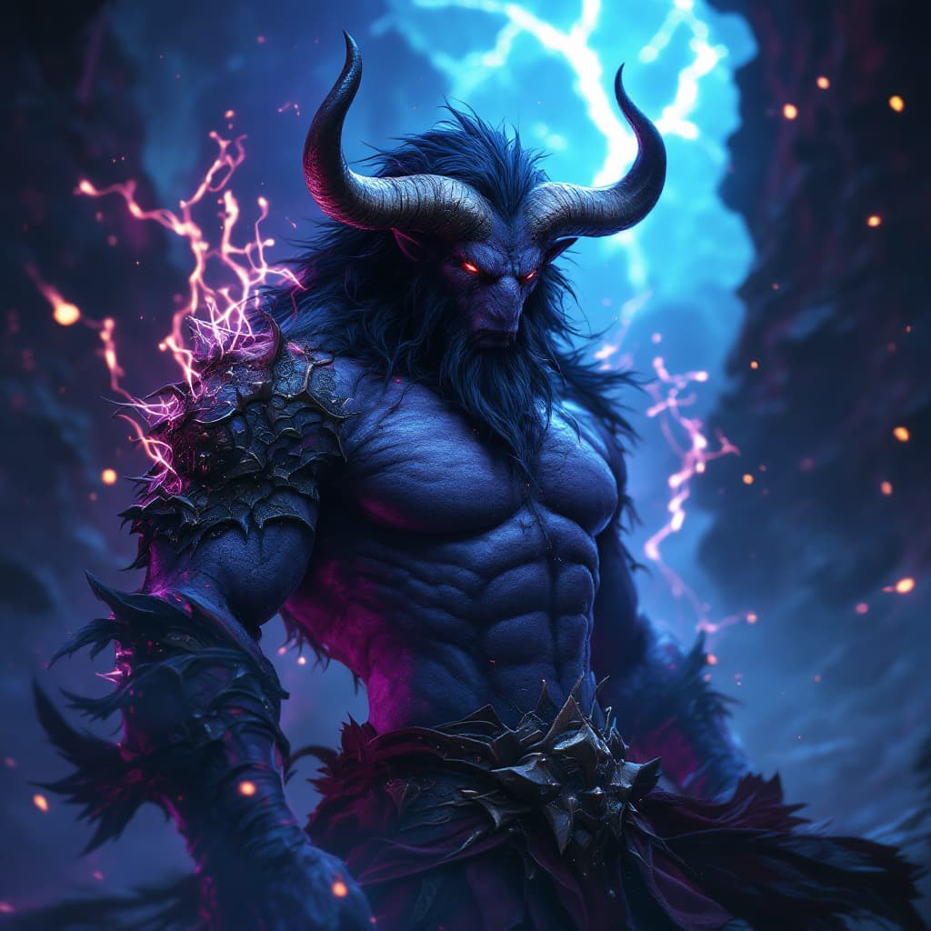 AI generated: character design, Minotaur, photorealistic void, magical atmosphere, 8k detail post processing, hype...