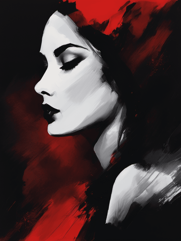 AI generated: a minimalistic painting of a seductive woman, black and red colors, digital painting, abstract, brus...
