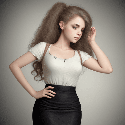 AI generated: cute distressed woman in pencil skirt, foam in hair and on dress