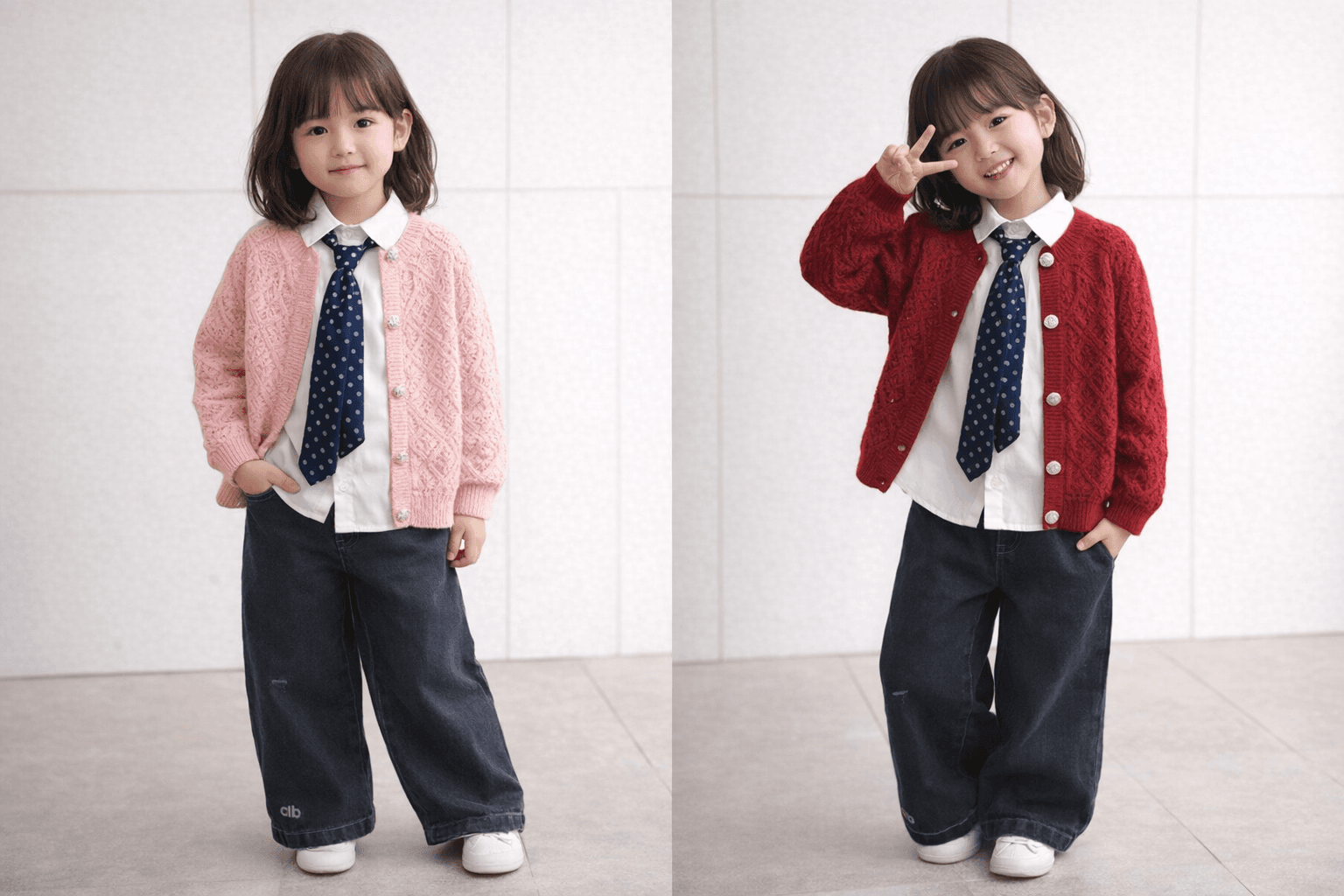 AI generated: A complete image of 2 girls wearing this clothes with different poses
