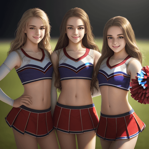 AI generated:  half body photo of 4 smiling cheerleaders, 21 years old, detailed eyes, sharp pupils, realistic pup...