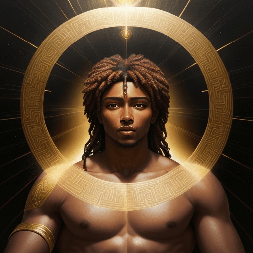 AI generated: Hyper realistic oil painting in the style of Raphael’s School of Athena, image a brown skin king ill...