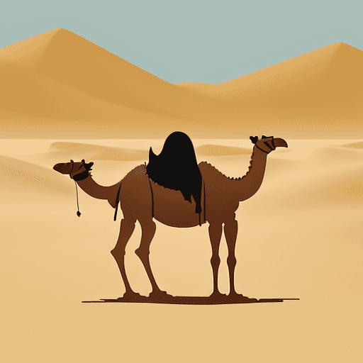 AI generated: camel in desert logo vector 2d flat adobe illustrator style minimal and modern professional 3 colors