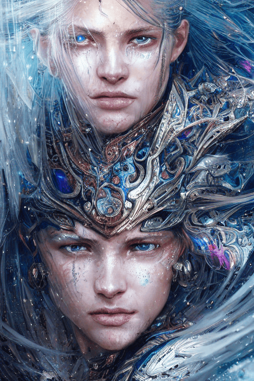 AI generated: head and shoulders, Beautiful warrioress with hyperdetailed face, by Wadim Kashin, Aleksi Briclot, I...